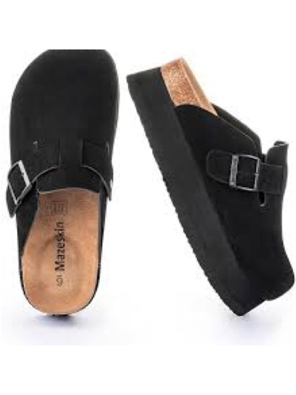 Black Platform Suede Buckle Clog Mules Sz 9M